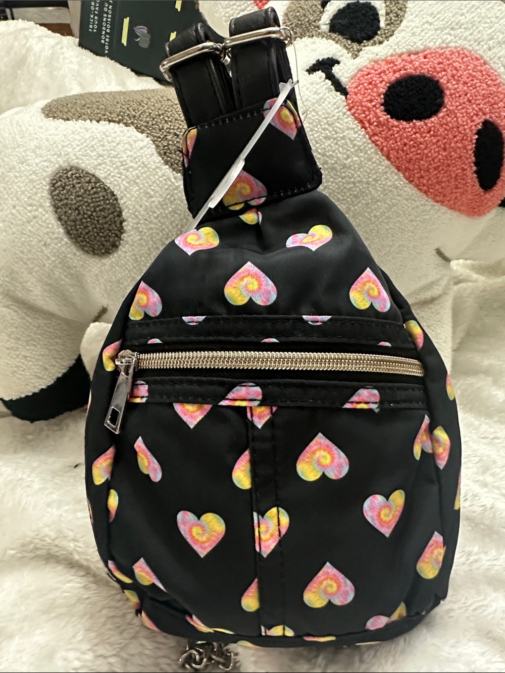 Black Heart-Print Crossbody Sling Bag - Unbranded